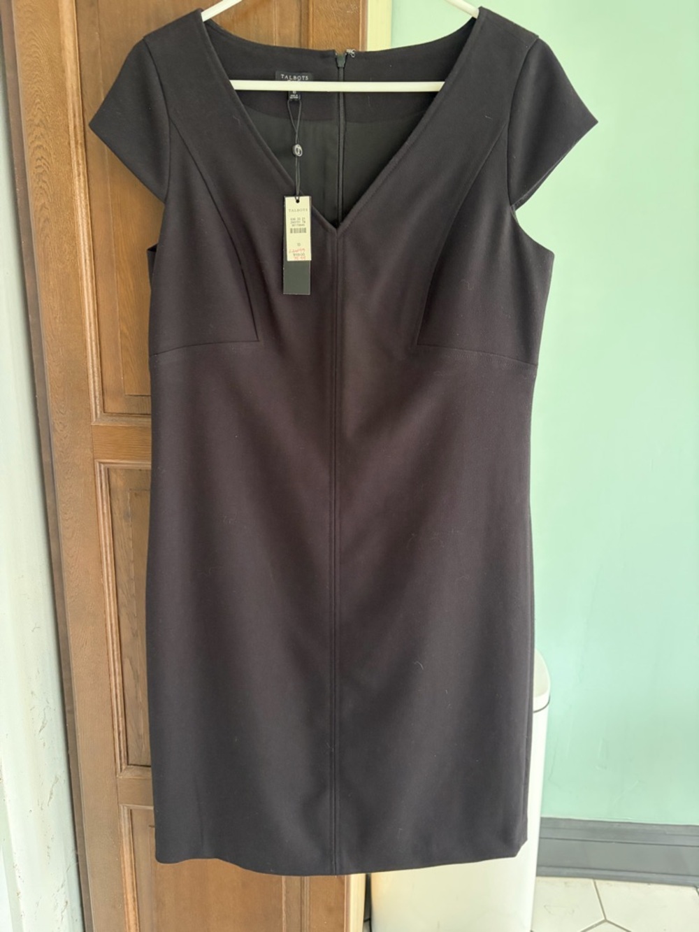 Talbots Black V-Neck Cap-Sleeve Midi Sheath Dress
